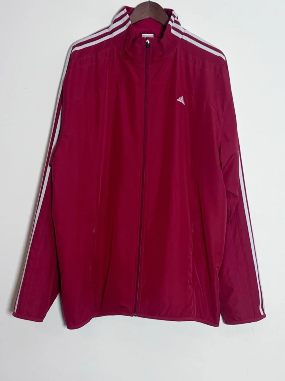 Adidas Men’s Red White Stripe Climaproof Full Zip Windbreaker
